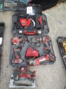 Assorted Milwawkee battery operated, 240v power hand tools, including impact driver, drill, angle