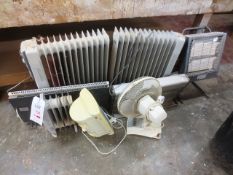 Six various space heaters, office fan and insectecutor