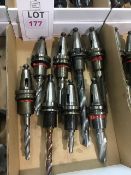 Fifteen BT40 taper shank tool holders, fitted tooling, in two boxes