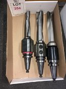 Three BT40 taper shank tool holders, fitted large dia insert tip drills, in one box
