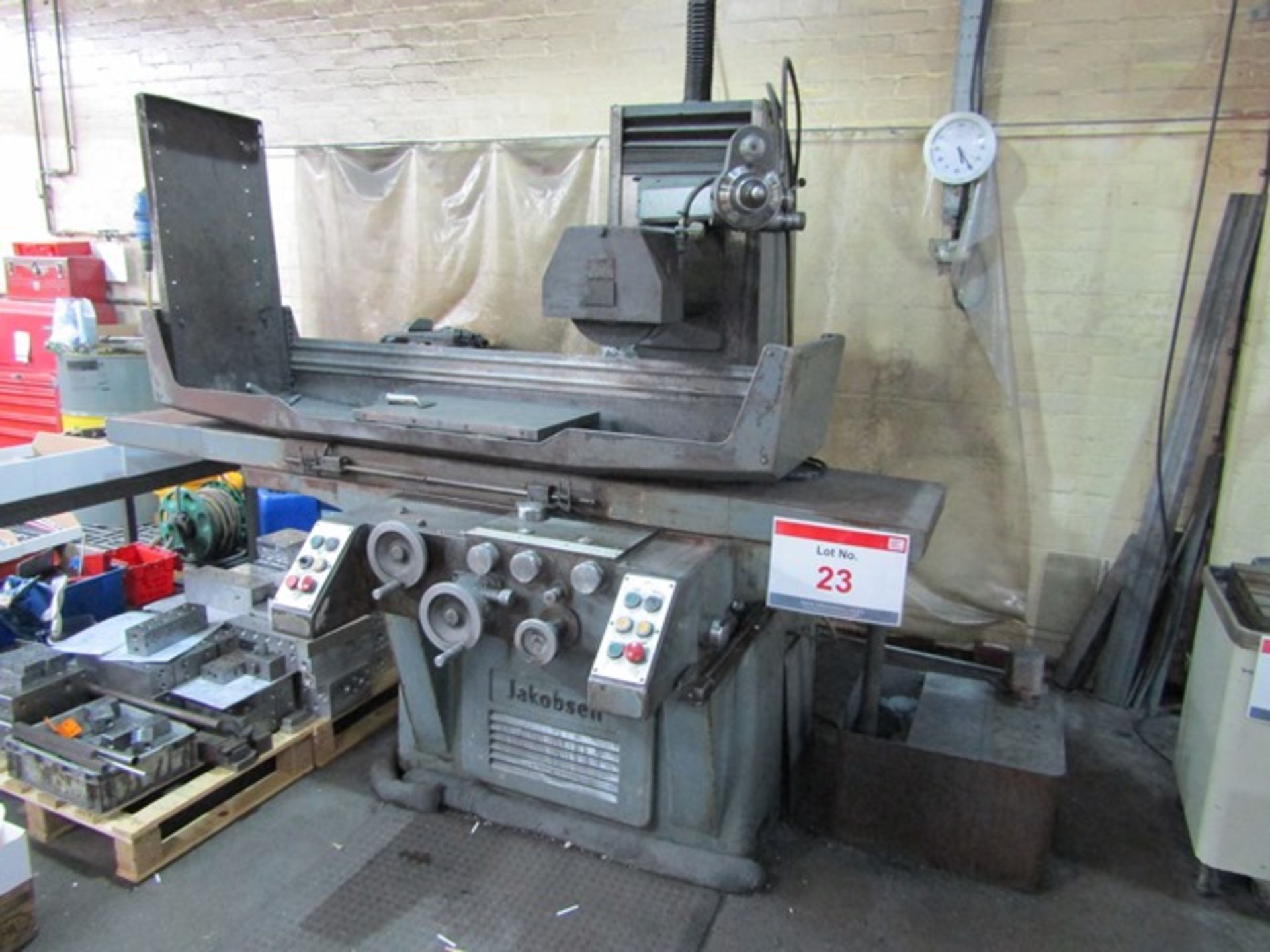 Jakobsen horizontal spindle surface grinder, magnetic table size 600 x 360mm, power feeds, - Image 3 of 9