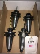 Eight BT50 taper shank tool holders, with fitted tooling in two boxes