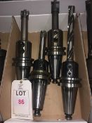 Four BT50 taper shank tool holders, fitted large dia boring bars in one box