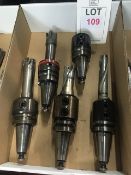 Five BT40 taper shank tool holders, fitted tooling, in one box