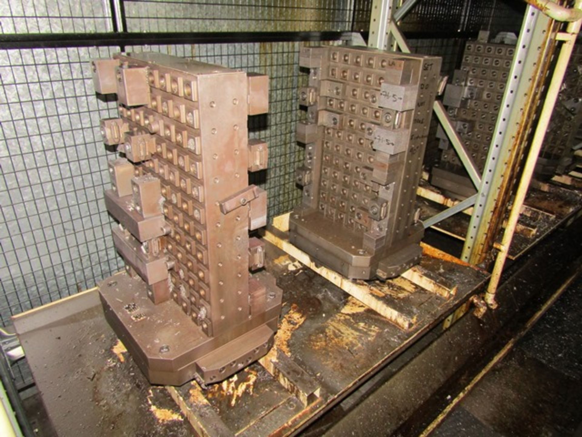Fourteen machining pallets to suit twin pallet machine, with work fixtures (locate on lower row of - Image 6 of 7