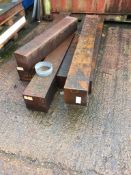 Six lengths of mild steel solid square lengths, approx 210 x 210mm section, assorted lengths, from