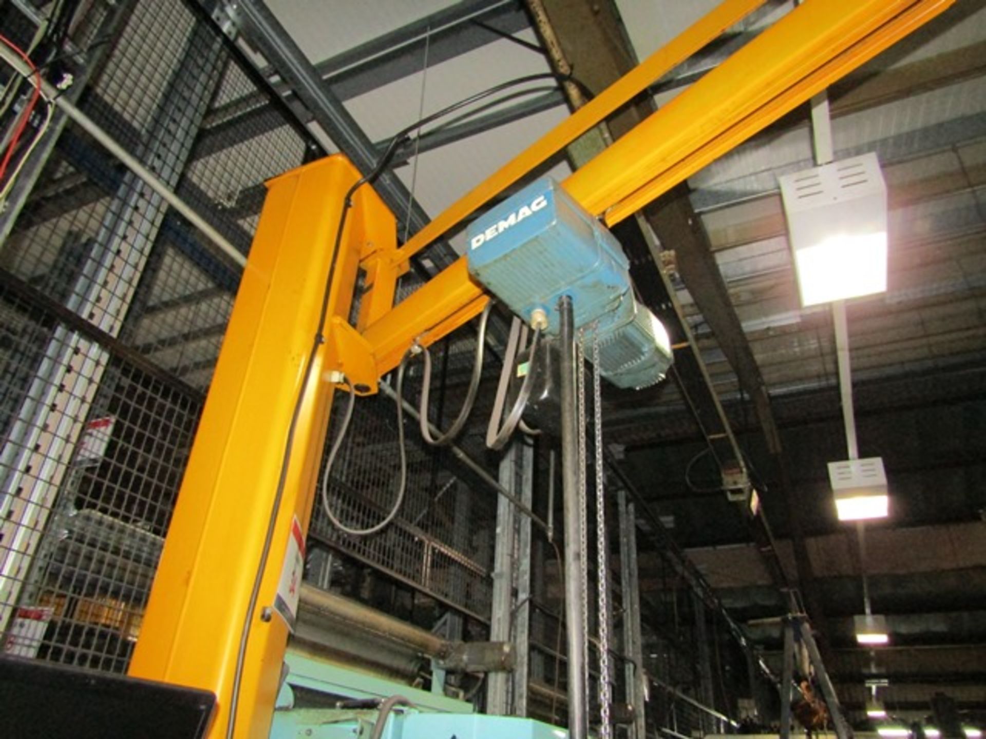 Demag 1000kg pillar jib arm crane, approx swing 3m, fitted Demag 1000kg, electric chain hoist, - Image 3 of 6