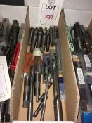 Quantity of assorted HSS taper shank slot drills, etc., in one box