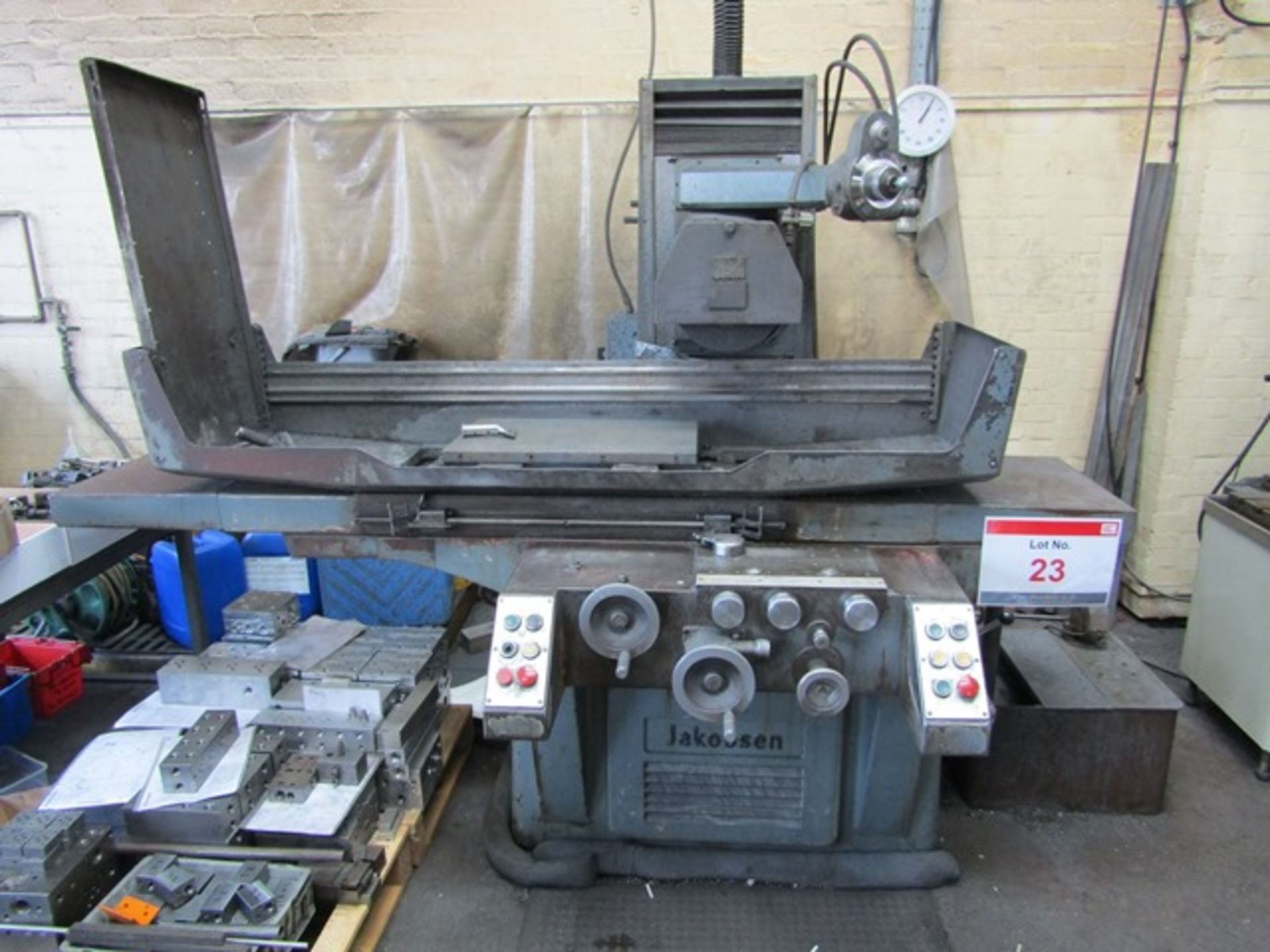 Jakobsen horizontal spindle surface grinder, magnetic table size 600 x 360mm, power feeds,