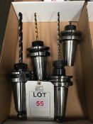 Four BT50 taper shank tool holders, with fitted tooling in one box