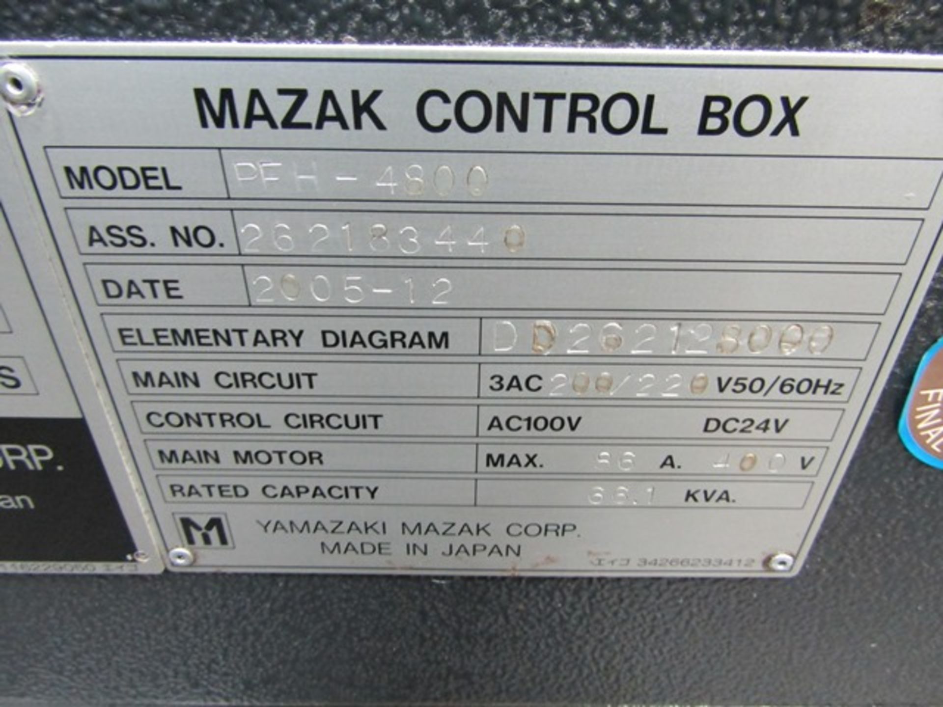 Mazak PFH-4800 CNC twin pallet horizontal machining centre, serial no: 1834 40 (2005), Mazatrol 640M - Image 5 of 16