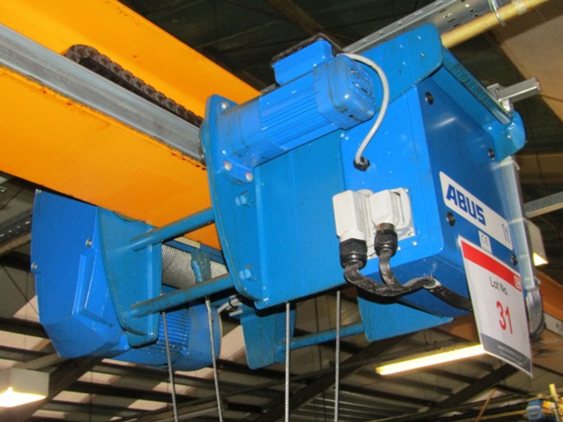 Abus 1 ton overhead travelling electric gantry crane, serial no: 16258516-1, approx 5.5m span x - Image 3 of 9