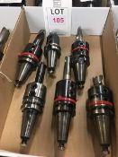 Six BT40 taper shank tool holders, fitted tooling, in one box