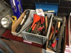 Quantity of assorted hand tools and lighting equipment, in four boxes