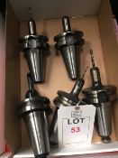 Five BT50 taper shank tool holders, with fitted tooling in one box
