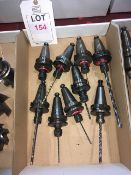 Nine BT40 taper shank tool holders, fitted drill chucks, in one box