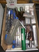 Quantity of HSS and other twist drills, end mills, profile cutters (boxed/unused)