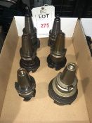 Six BT40 taper shank tool holders, fitted insert tie milling heads