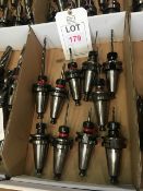 Eighteen BT40 taper shank tool holders, fitted tooling, in two boxes