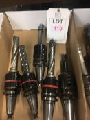 Eleven BT40 taper shank tool holders, fitted tooling, in two boxes