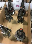 Six BT40 taper shank tool holders, fitted insert tip milling heads, in one box