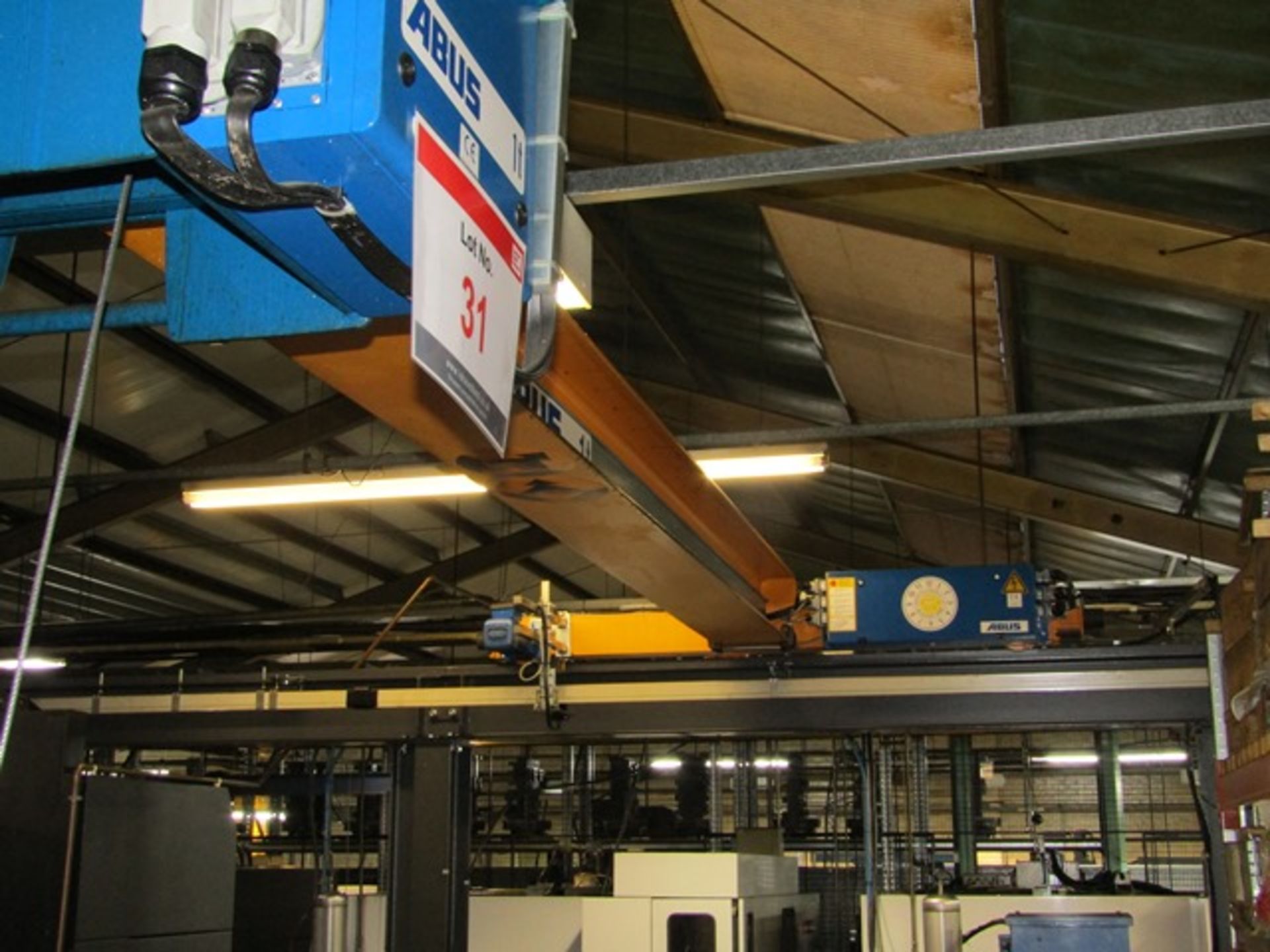 Abus 1 ton overhead travelling electric gantry crane, serial no: 16258516-1, approx 5.5m span x