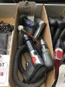 Four pneumatic hand drills and two pneumatic disc sanders, in one box
