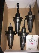 Four BT50 taper shank tool holders, with fitted tooling in one box