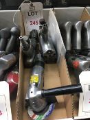 Three assorted pneumatic tools comprising angle grinder, drill and socket wrench, in one box