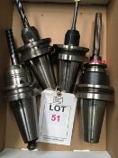 Four BT50 taper shank tool holders, with fitted tooling in one box