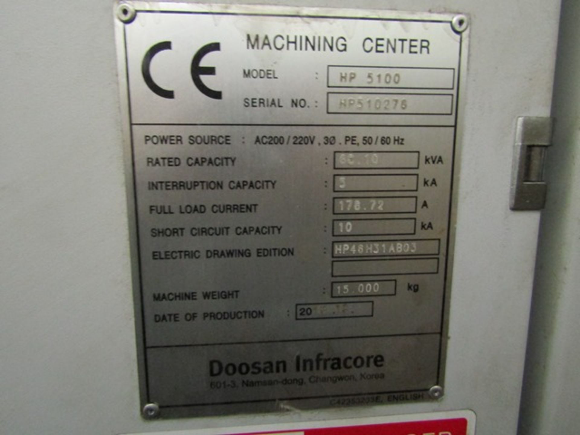 Doosan HP5100 CNC twin pallet horizontal machining centre, serial no: HP510276 (2010), Fanuc - Image 11 of 19