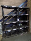 Single bay four tier boltless rack, 2 plastic racks and 2 storage cabinets