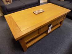Oak coffee table, 1200mm x 600mm and oak occasional table with drawer, 500mm x 350mm x 750mm
