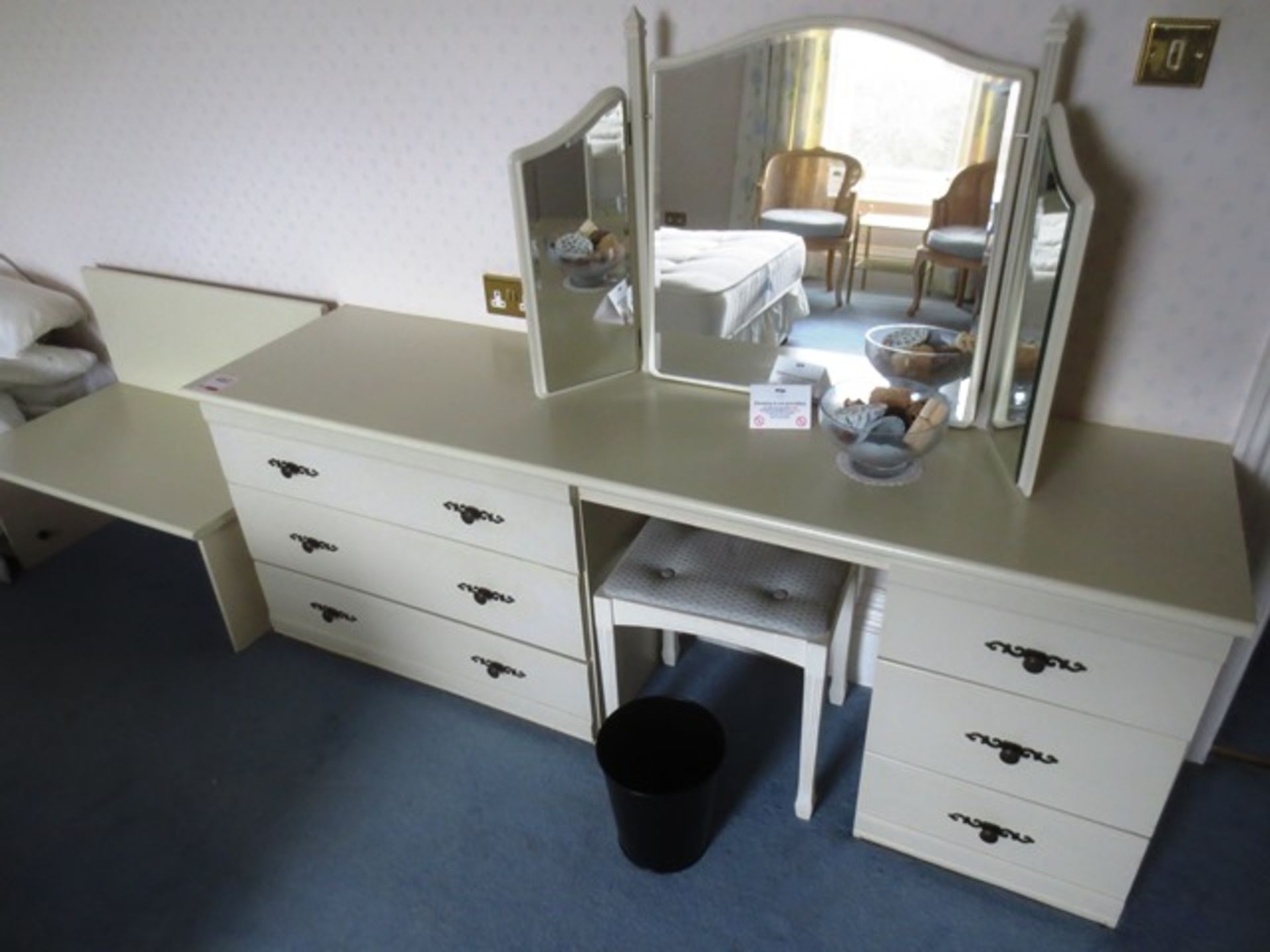 Cream laminate 6-drawer dressing table, with matching stand and mirror
