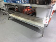 Stainless steel topped, steel framed rectangular table, approx 1800 x 700mm (excludes contents)