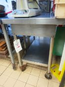 Stainless steel twin shelf, rectangular mobile table, approx 1500 x 600mm (excludes contents)