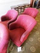 Three red cloth upholstered tub chairs (Please note: image for illustrative purposes only)