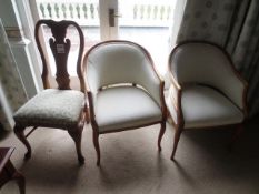 Three various cloth upholstered chairs