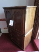 Dark-wood, twin door/four drawer TV unit