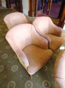Three cream cloth upholstered tub chairs (Please note: image for illustrative purposes only)