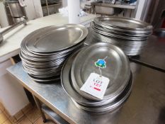 Quantity of assorted stainless steel trays and dishes (as lotted) (three stacks)