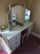 Cream laminated 6-drawer dressing table and mirror