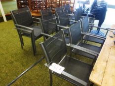 Twelve, steel-framed black chairs