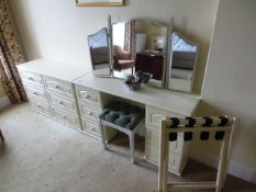 Cream laminate six-drawer dressing table and matching 6-drawer chest of drawers