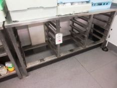 Stainless steel 15 tray capacity storage rack/table, approx 1800mm
