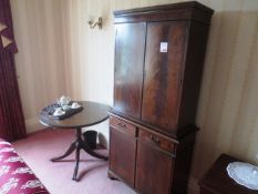 Dark-wood 4-door/2-drawer sideboard and circular glass topped table