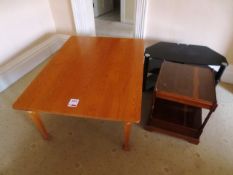 Dark-wood rectangular coffee table, side table and glass TV stand