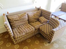 2-seater, cloth upholstered sofa, with additional foot stool