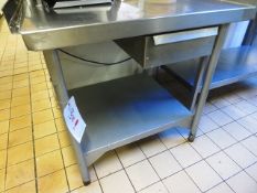 Stainless steel topped, steel framed square table, approx 860 x 800mm (excludes contents)
