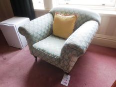 Two green cloth upholstered arm chairs